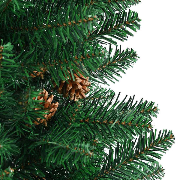 vidaXL Sapin de Noël slim avec bois véritable et pommes de pin Vert 180 cm PVC