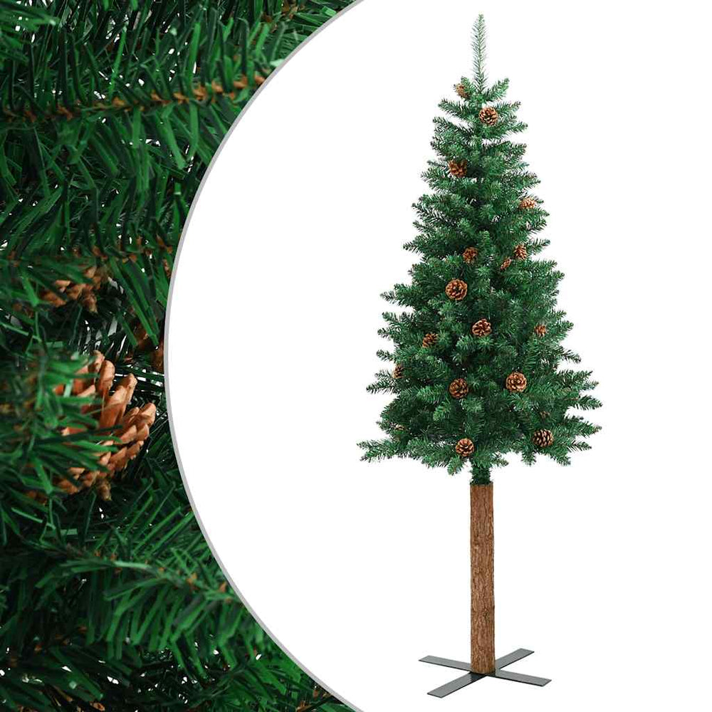 Schlanker Weihnachtsbaum mit Echtholz & Zapfen 210cm