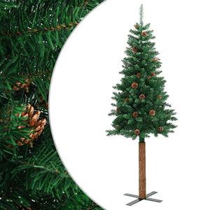 Schlanker Weihnachtsbaum mit Echtholz & Zapfen 210cm