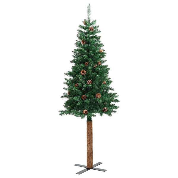 Schlanker Weihnachtsbaum mit Echtholz & Zapfen 210cm