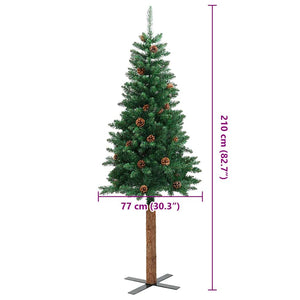 Schlanker Weihnachtsbaum mit Echtholz & Zapfen 210cm