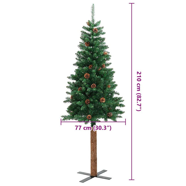 Schlanker Weihnachtsbaum mit Echtholz & Zapfen 210cm