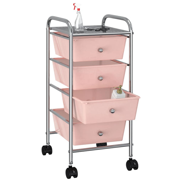 vidaXL Chariot de rangement à 4 tiroirs Rose Plastique