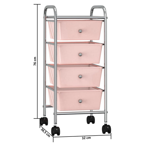 vidaXL Chariot de rangement à 4 tiroirs Rose Plastique
