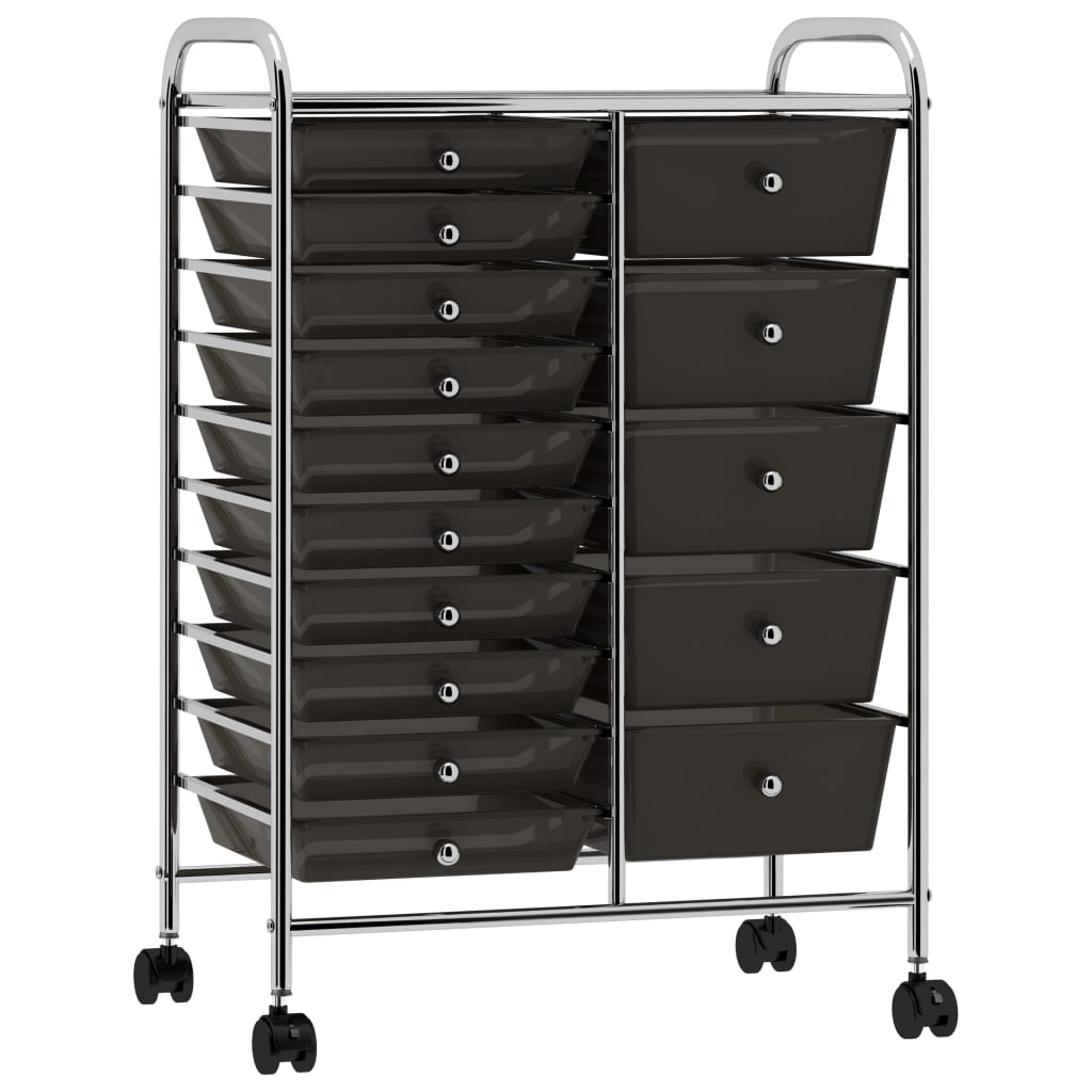 vidaXL Chariot de rangement XXL à 15 tiroirs Noir Plastique