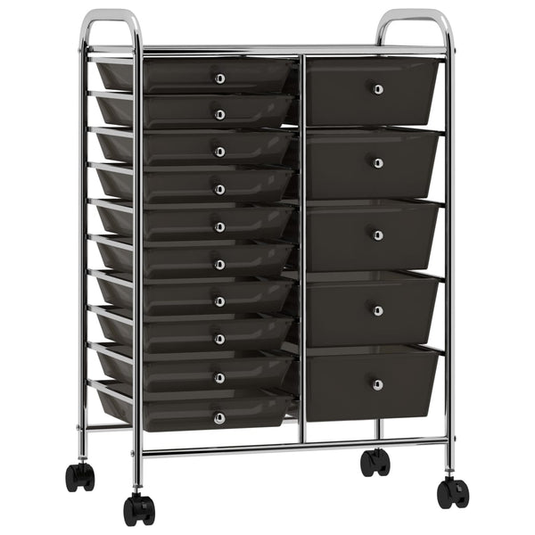 vidaXL Chariot de rangement XXL à 15 tiroirs Noir Plastique