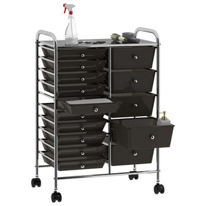 vidaXL Chariot de rangement XXL à 15 tiroirs Noir Plastique