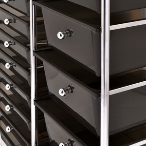 vidaXL Chariot de rangement XXL à 15 tiroirs Noir Plastique