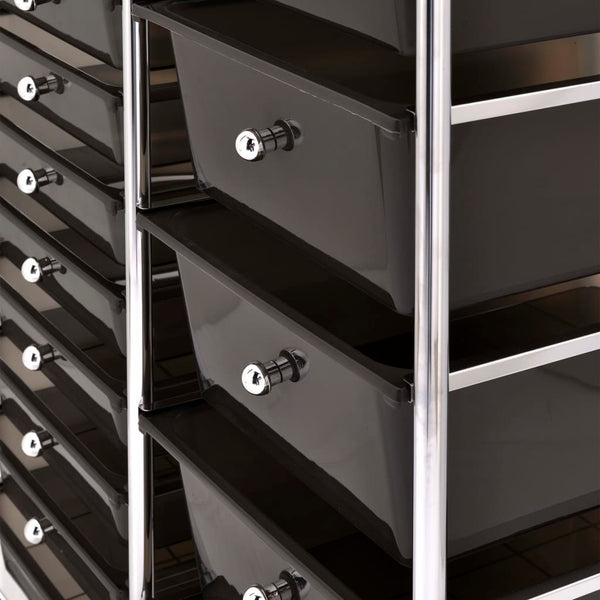 vidaXL Chariot de rangement XXL à 15 tiroirs Noir Plastique