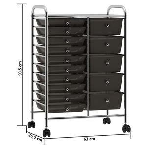 vidaXL Chariot de rangement XXL à 15 tiroirs Noir Plastique