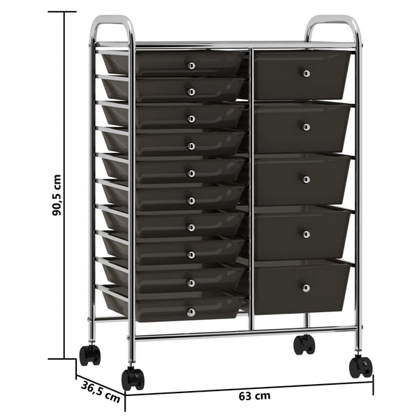 vidaXL Chariot de rangement XXL à 15 tiroirs Noir Plastique