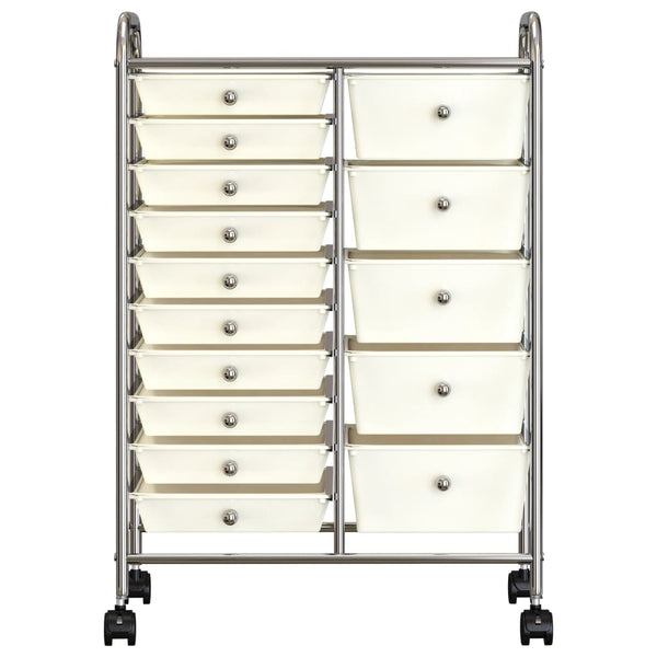 vidaXL Chariot de rangement à 15 tiroirs XXL Blanc Plastique