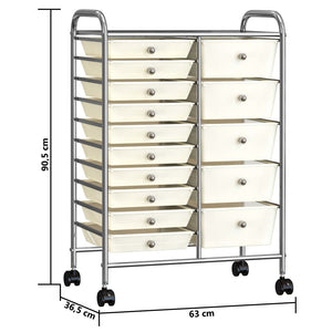 vidaXL Chariot de rangement à 15 tiroirs XXL Blanc Plastique