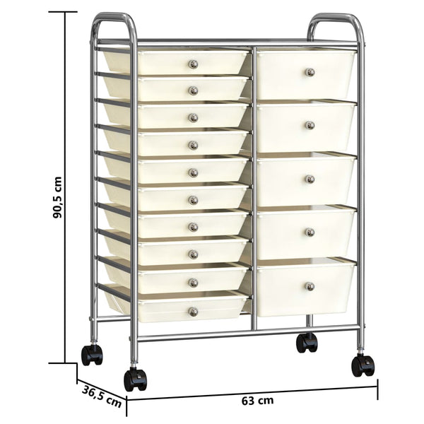 vidaXL Chariot de rangement à 15 tiroirs XXL Blanc Plastique