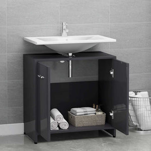 Hochglanz Grau Badezimmerschrank 60cm