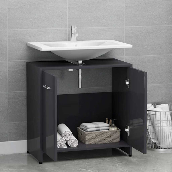 Hochglanz Grau Badezimmerschrank 60cm