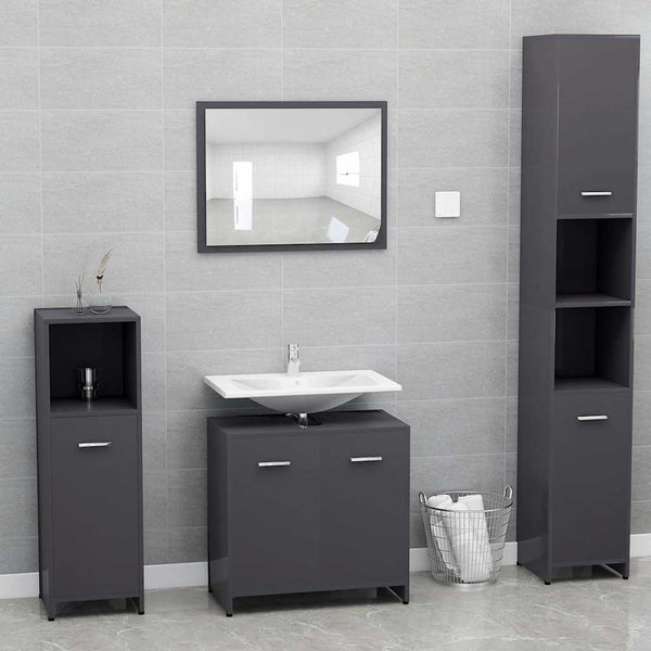 Hochglanz Grau Badezimmerschrank 60cm