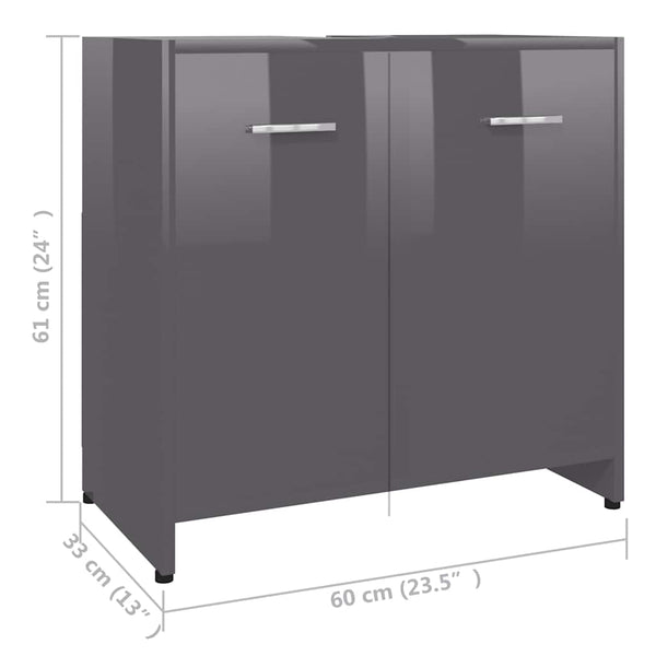 Hochglanz Grau Badezimmerschrank 60cm