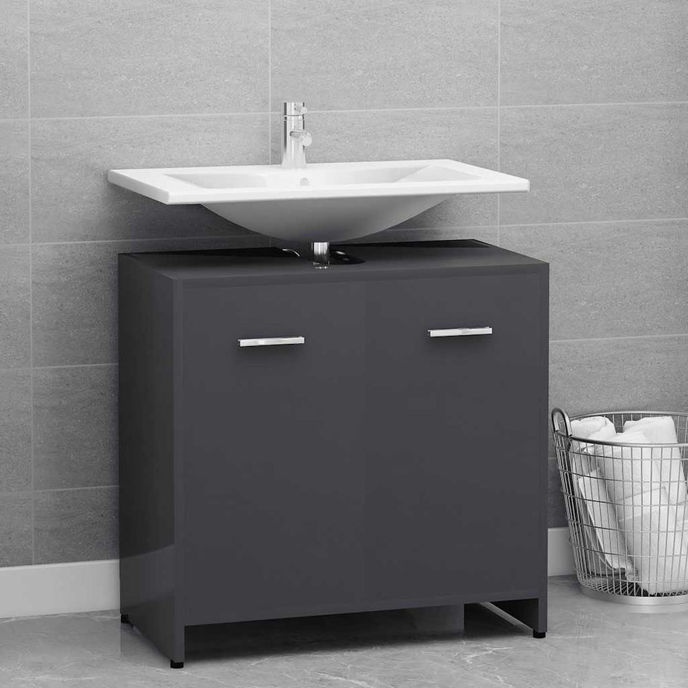vidaXL Meuble de salle de bain gris brillant 60x33x61 cm en bois d'ingénierie