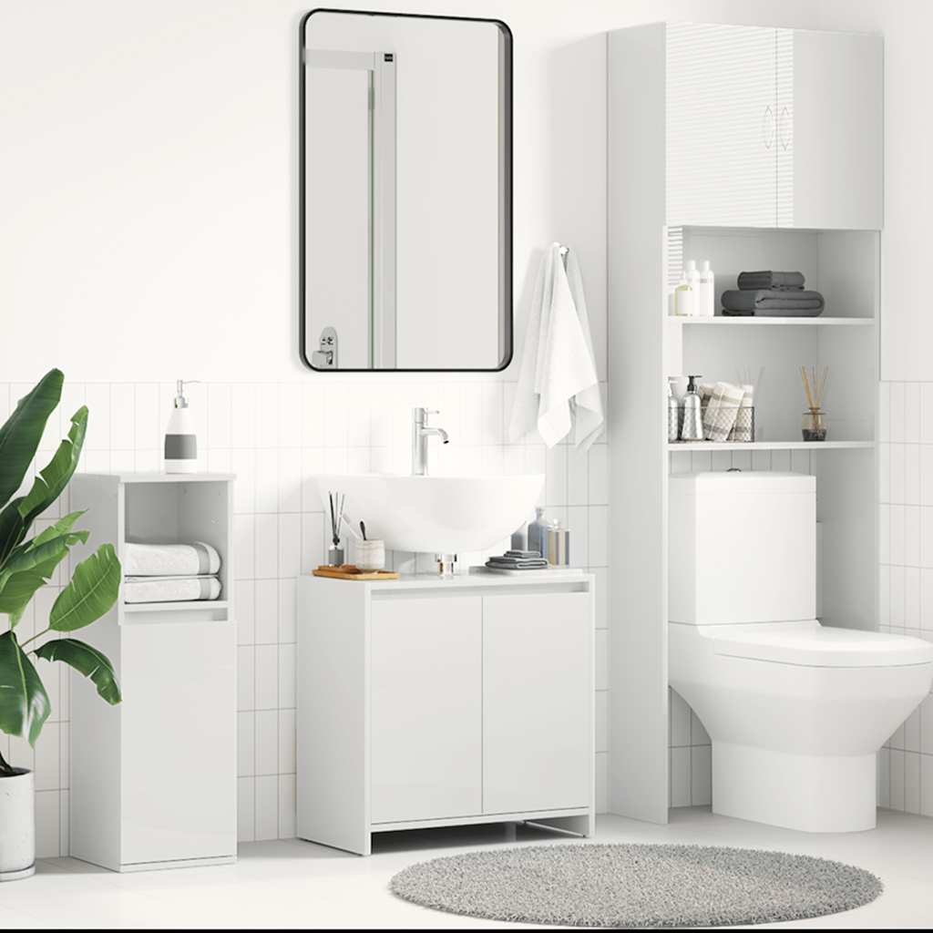 Hochglanz Badezimmerschrank Weiß 60 cm