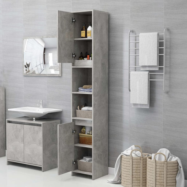 Betongrauer Badezimmerschrank, 30x30x183,5 cm