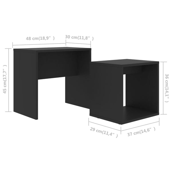Schwarzes Couchtisch-Set, 2-teilig