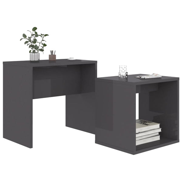 Couchtisch Set Hochglanz Grau