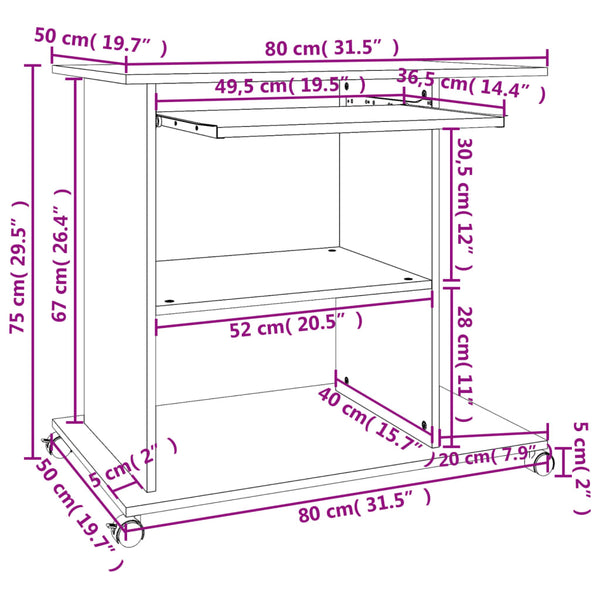Hochglanz Schreibtisch Grau 80x50 cm