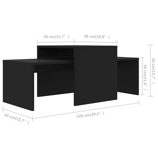 Schwarzes Couchtisch-Set 100x48 cm