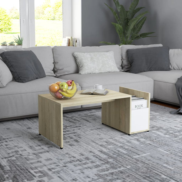 Couchtisch Weiß Sonoma-Eiche 90x45 cm