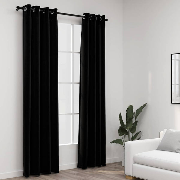 vidaXL Rideaux occultants à œillets aspect lin 2 pcs Noir 140x245 cm