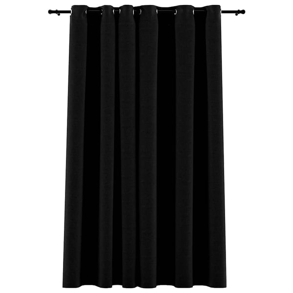 vidaXL Rideau occultant à œillets aspect lin Noir 290x245 cm