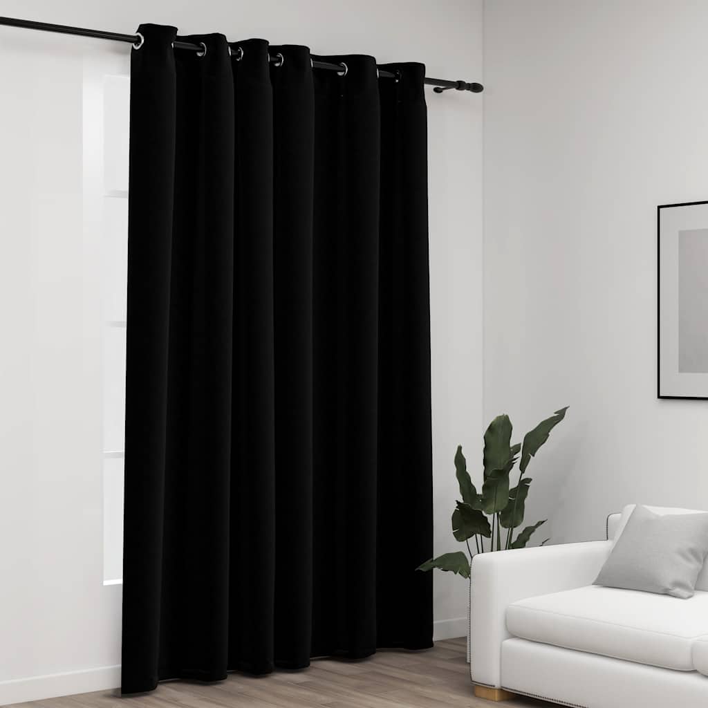 vidaXL Rideau occultant à œillets aspect lin Noir 290x245 cm
