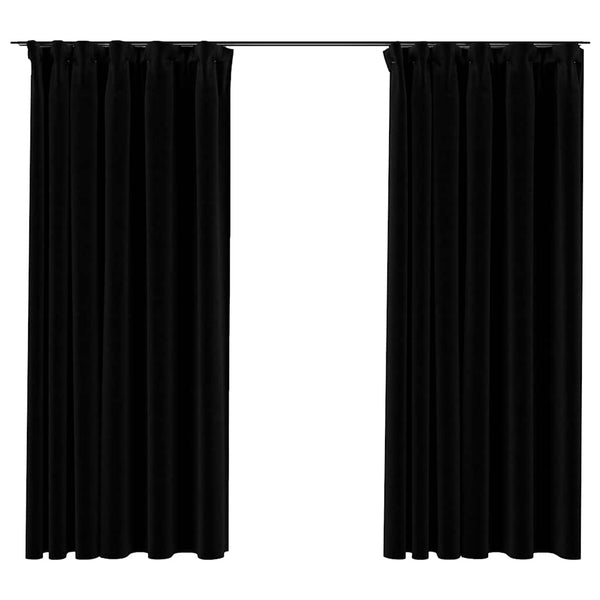 vidaXL Rideaux occultants à crochets aspect lin 2 pcs. Noir 140x175cm