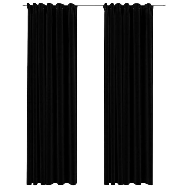 vidaXL Rideaux occultants à crochets aspect lin 2 pcs Noir 140x225 cm