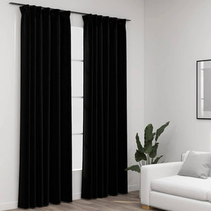 vidaXL Rideaux occultants à crochets aspect lin 2 pcs Noir 140x225 cm
