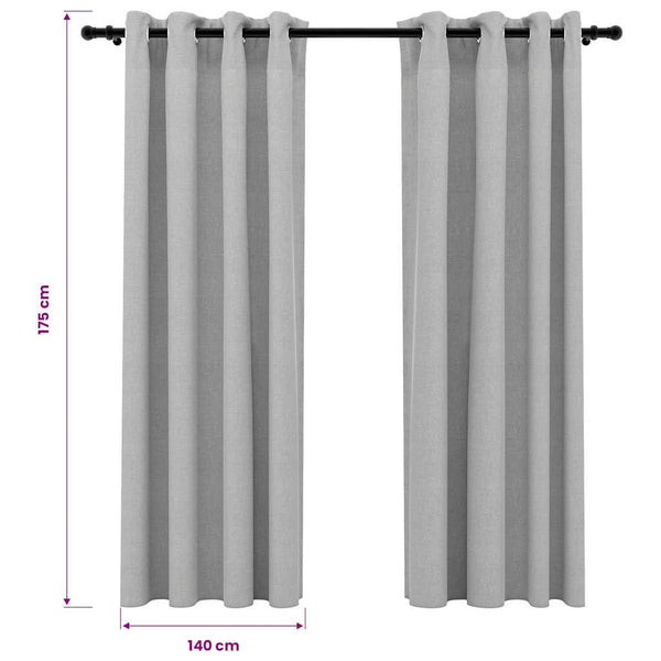 vidaXL Rideaux occultants à œillets aspect lin 2 pcs Gris 140x175 cm