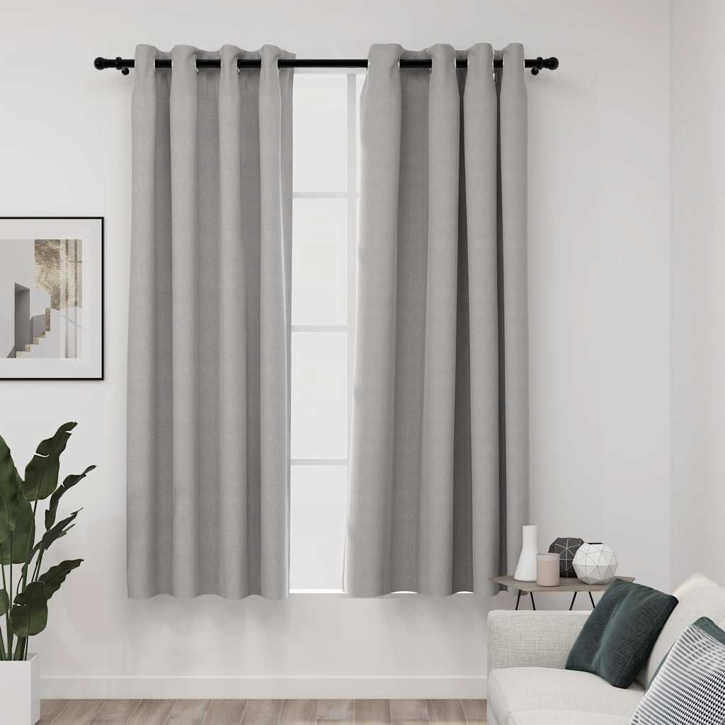 vidaXL Rideaux occultants à œillets aspect lin 2 pcs Gris 140x175 cm