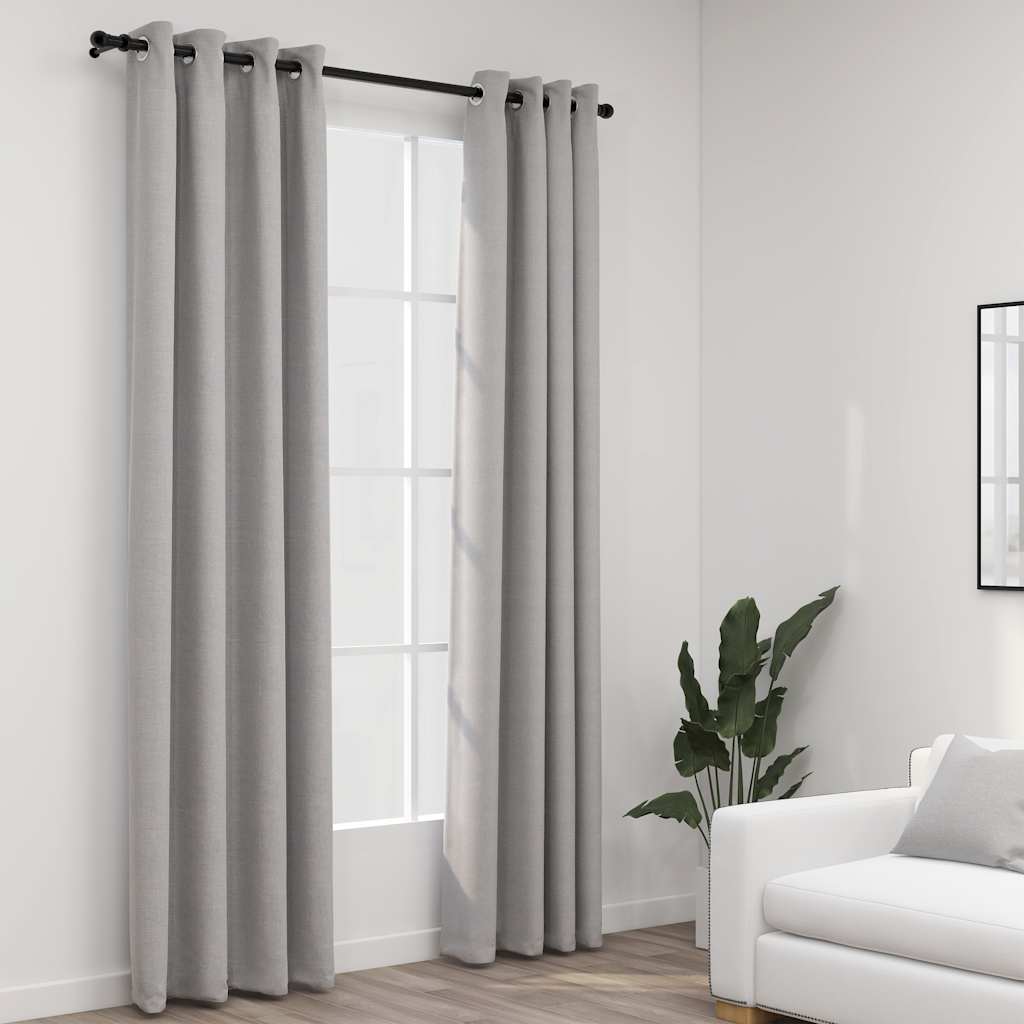 vidaXL Rideaux occultants à œillets aspect lin 2 pcs Gris 140x225 cm