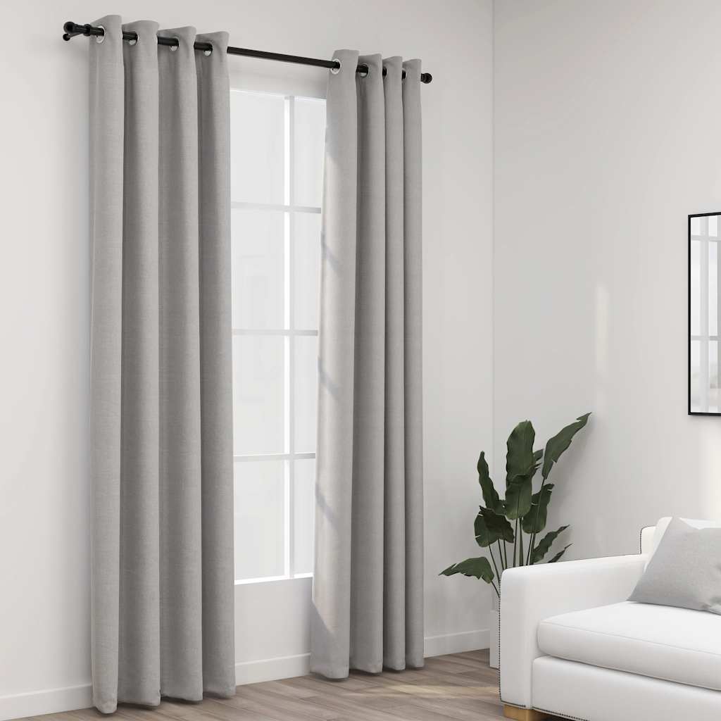 vidaXL Rideaux occultants à œillets aspect lin 2 pcs Gris 140x245 cm