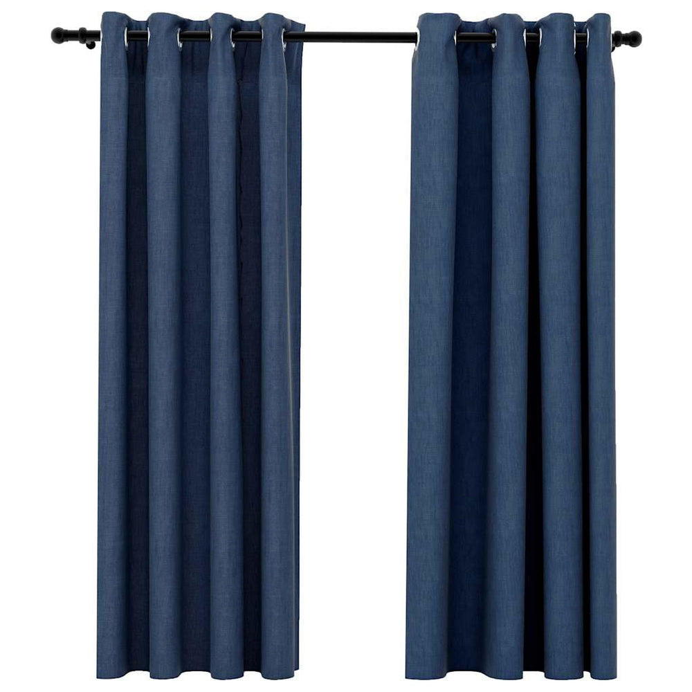 Verdunkelungsvorhänge Blau Leinenoptik 140x175 cm, 2er-Set
