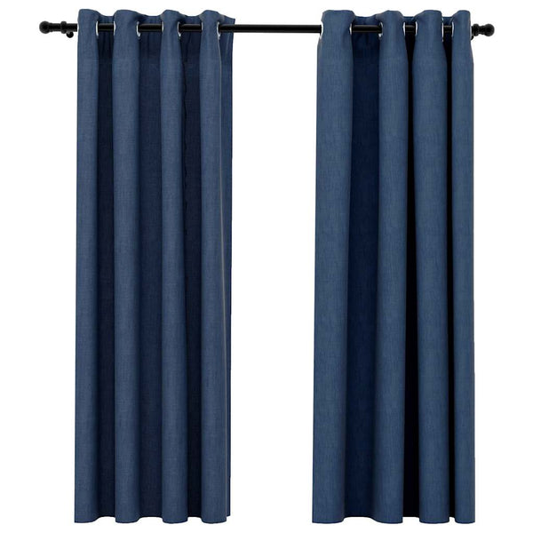 Verdunkelungsvorhänge Blau Leinenoptik 140x175 cm, 2er-Set