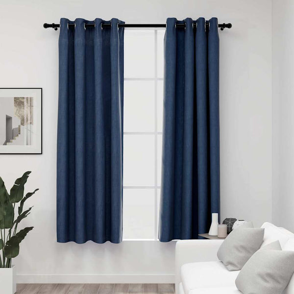 Verdunkelungsvorhänge Blau Leinenoptik 140x175 cm, 2er-Set