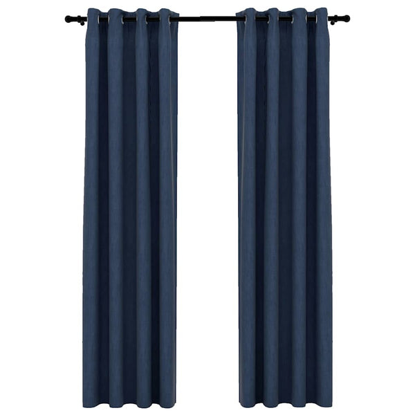 Verdunkelungsvorhänge Blau Leinenoptik 140x225 cm, 2er-Set