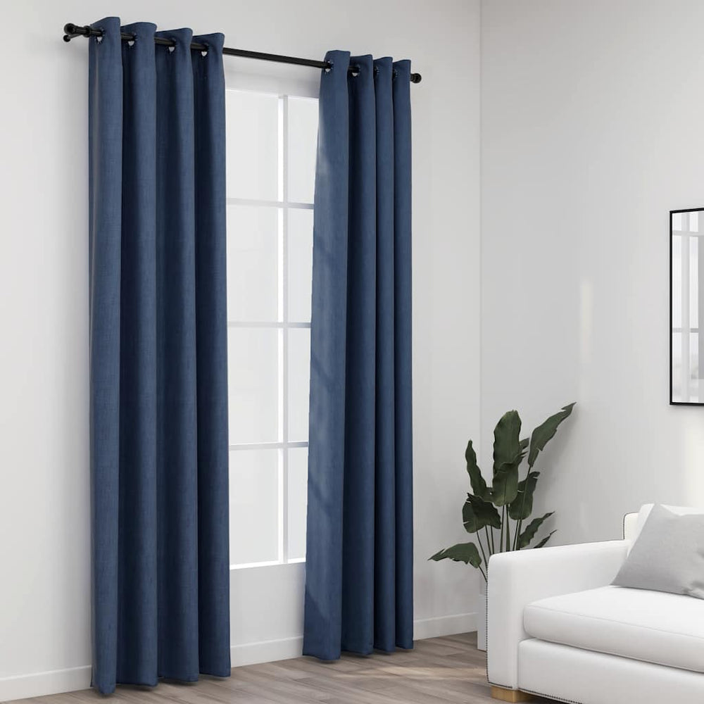 Verdunkelungsvorhänge Blau Leinenoptik 140x225 cm, 2er-Set