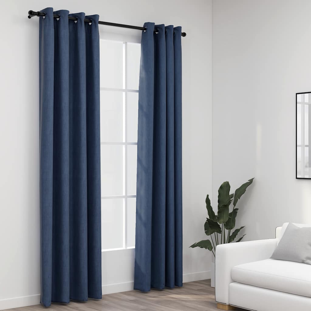 Verdunkelungsvorhänge Blau Leinenoptik 140x225 cm, 2er-Set