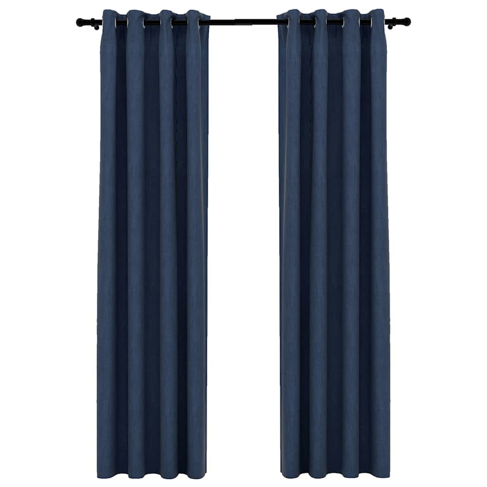 Verdunkelungsvorhänge Blau Leinenoptik 140x245 cm, 2er-Set