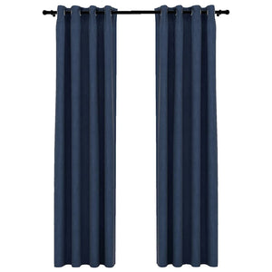 Verdunkelungsvorhänge Blau Leinenoptik 140x245 cm, 2er-Set