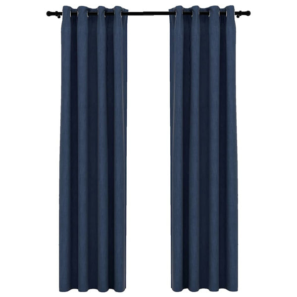 Verdunkelungsvorhänge Blau Leinenoptik 140x245 cm, 2er-Set