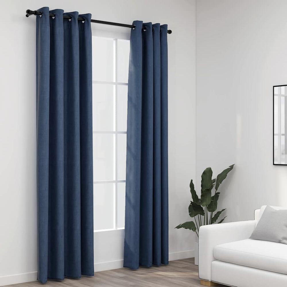 Verdunkelungsvorhänge Blau Leinenoptik 140x245 cm, 2er-Set